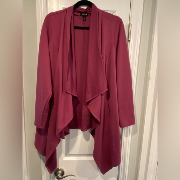 Torrid Size 1X Rose Pink Flowy Open Front Wrap Cardigan Top Pockets - Picture 1 of 10